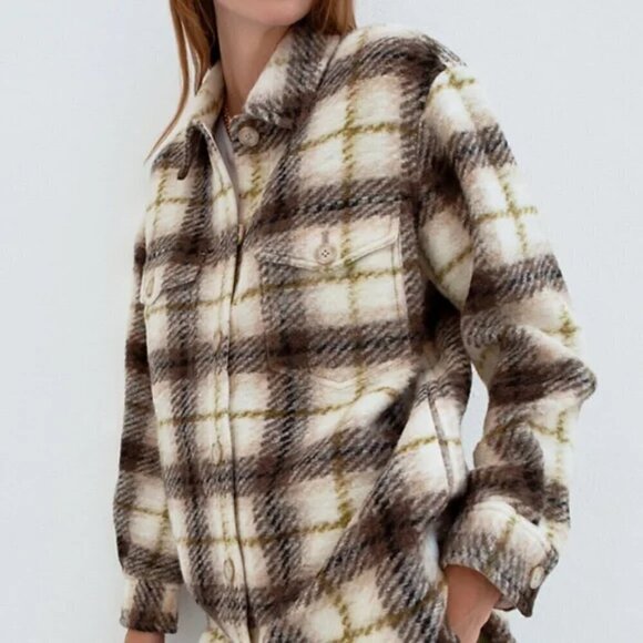 Aritzia Wilfred Free The Ganna Shacket Plaid Wool XS Oversized Gorpcore - Picture 1 of 11